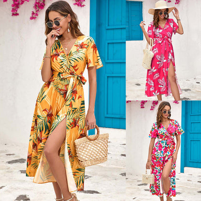 Robe midi estivale florale avec fente