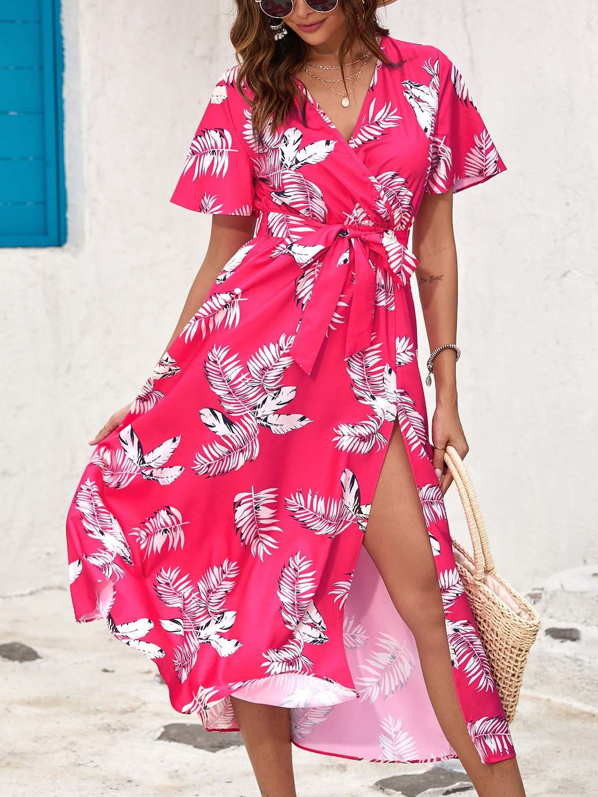 Robe midi estivale florale avec fente
