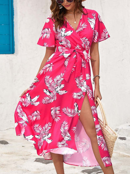 Robe midi estivale florale avec fente