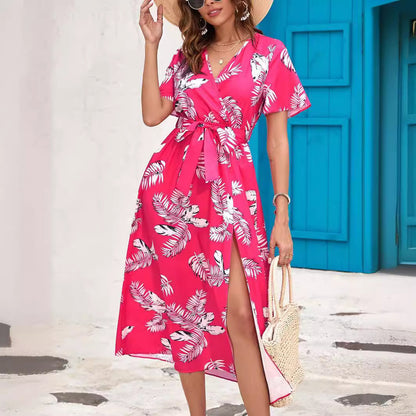 Robe midi estivale florale avec fente